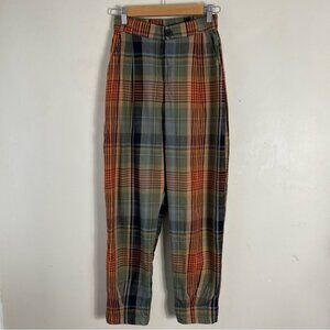 Eve Gravel Plaid Pants in Orange and Gray